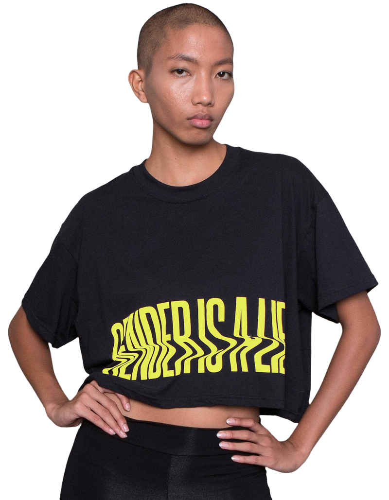 GIAL Tshirt Crop - Yellow Flock Print