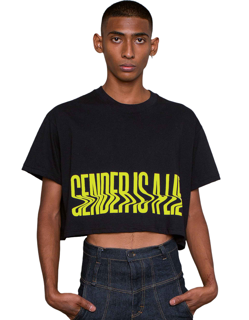 GIAL Tshirt Crop - Yellow Flock Print