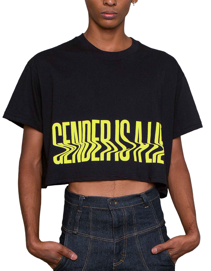 GIAL Tshirt Crop - Yellow Flock Print